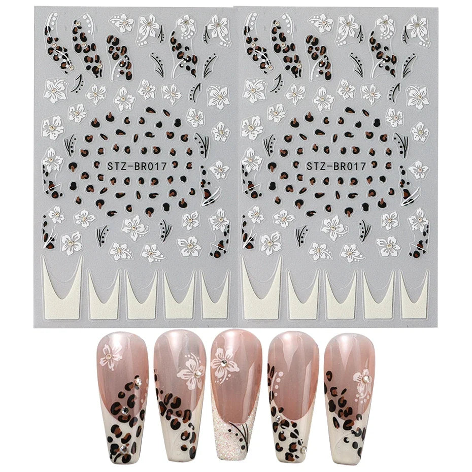Cheetah French Nails Stickers Flowers Leopard Self-Adhesive Decals Holographic Slider Manicure Art Supplies And Decorations 9