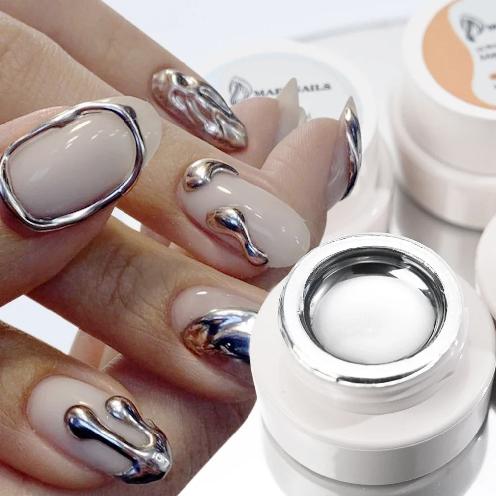 MingLee Silver Metal Gel Metallic Nail Polish Chrome 3D Metal Painted Gel Polish 5ml Liquid Mirror Effect Glossy Shine Manicure 1