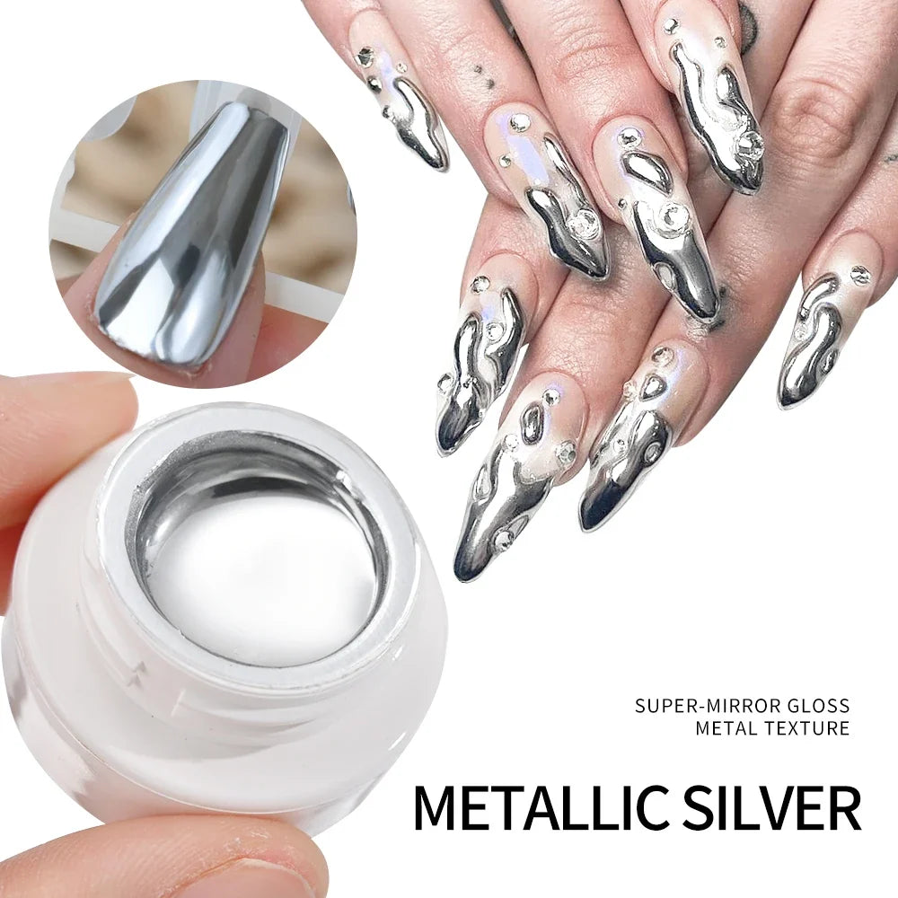 MingLee Silver Metal Gel Metallic Nail Polish Chrome 3D Metal Painted Gel Polish 5ml Liquid Mirror Effect Glossy Shine Manicure 2
