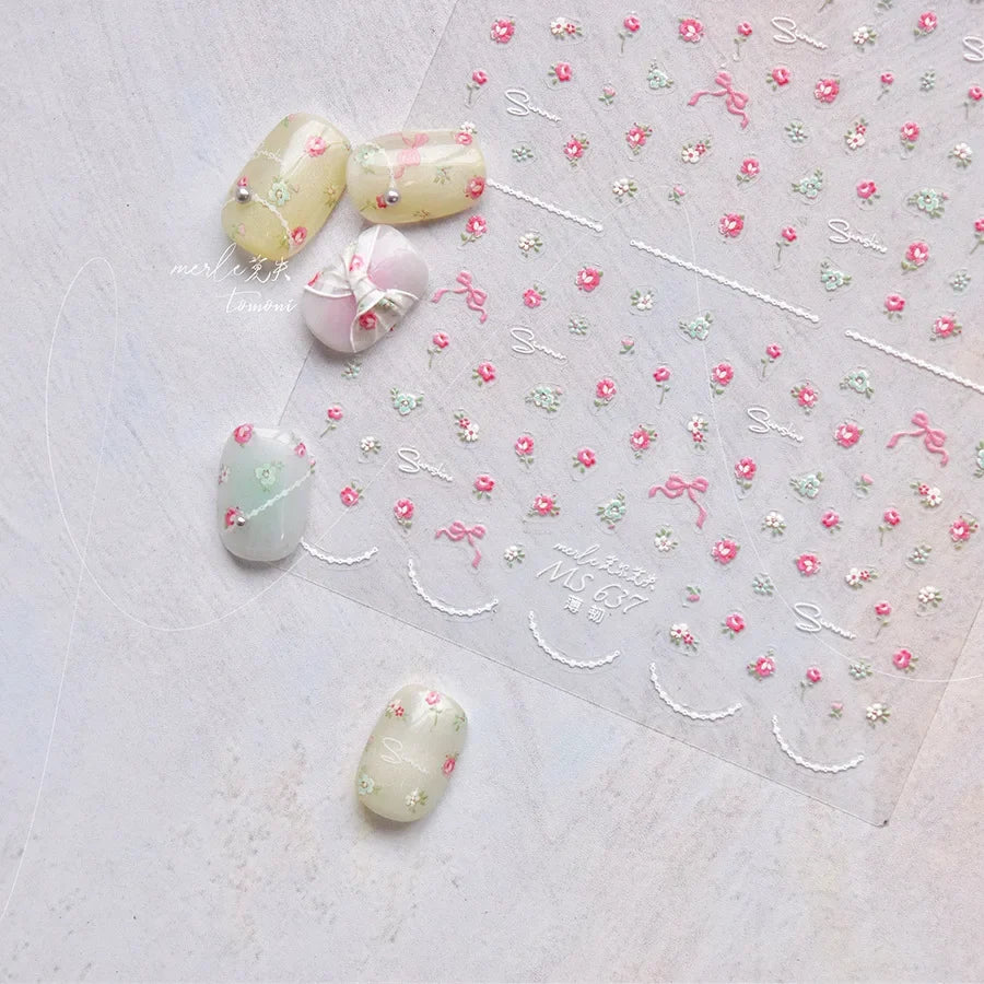 1pcs Dream Flower Window Shell Light Nail Art Stickers Japanese Flower Self Adhesive Stickers Press On Nails Decoration Decals 21