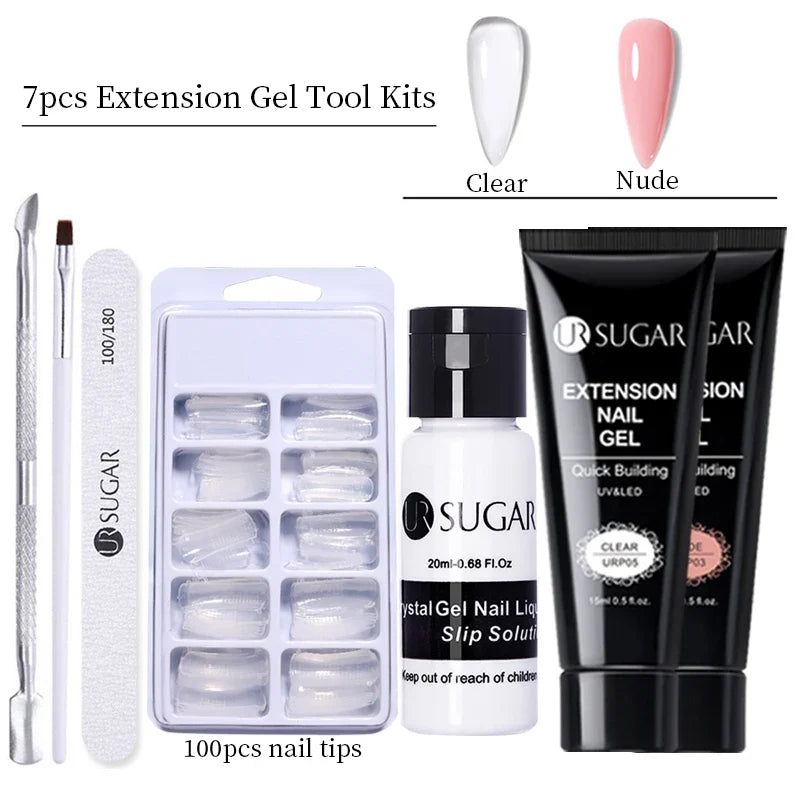 UR SUGAR 15ml Extension Gel Nail Polish Bright Nude White Clear Semi Permanent UV Hard Gel Nails Finger Prolong Gel Varnish Set 25