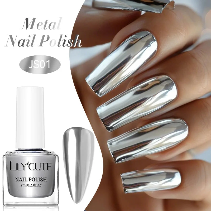 LILYCUTE 7ml  Mirror Metallic Nail Polish No Need of UV LED Lamp Nail Supplies Vernis Red Purple Mirror Effect for Nails 8