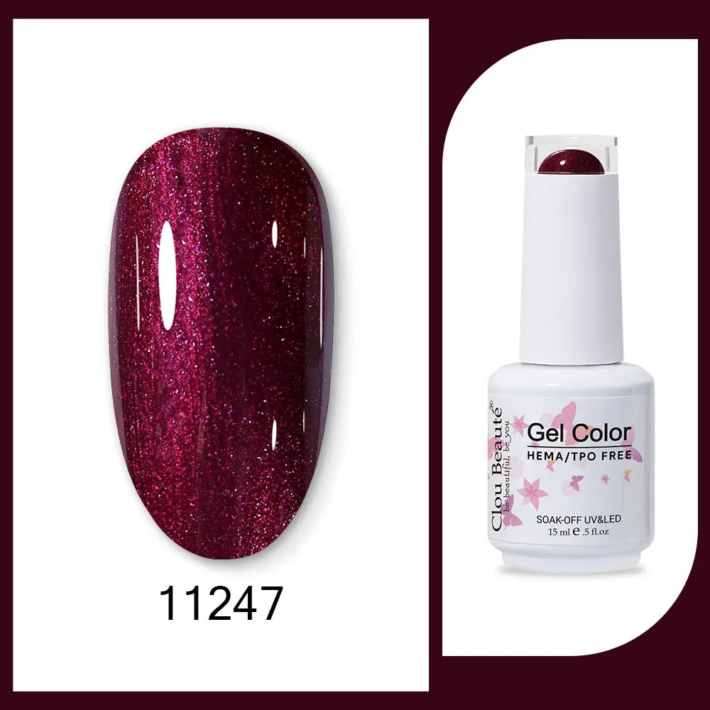 Clou Beaute 15ml Red Black White Green Neon Gel Nail Polish Base Top Coat Velvet Top 400 Colors Semi Permanent Gel Nail Varnish 76