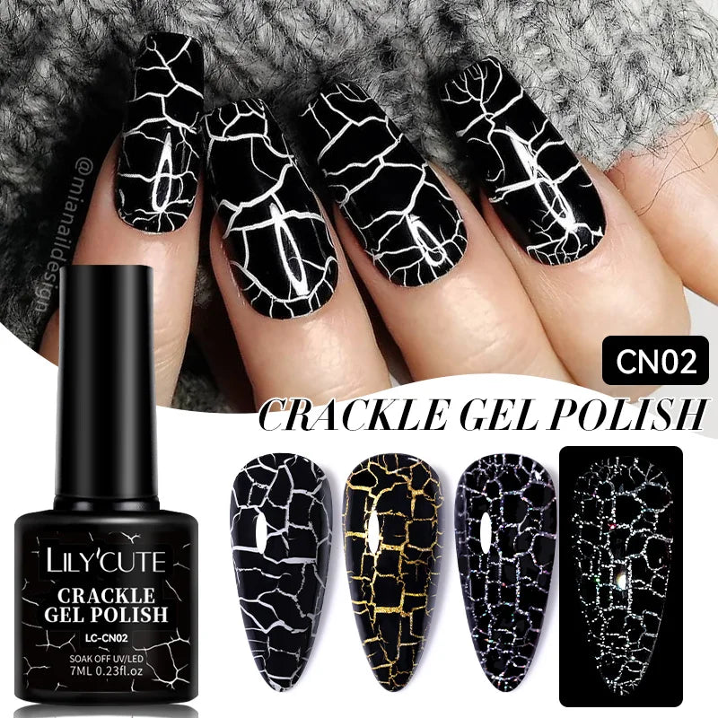 LILYCUTE 7ml Neon Crackle Gel Nail Polish Summer Fluorescent Quick Drying Semi Permanent UV Gel Nail Art Varnish DIY Manicure 17