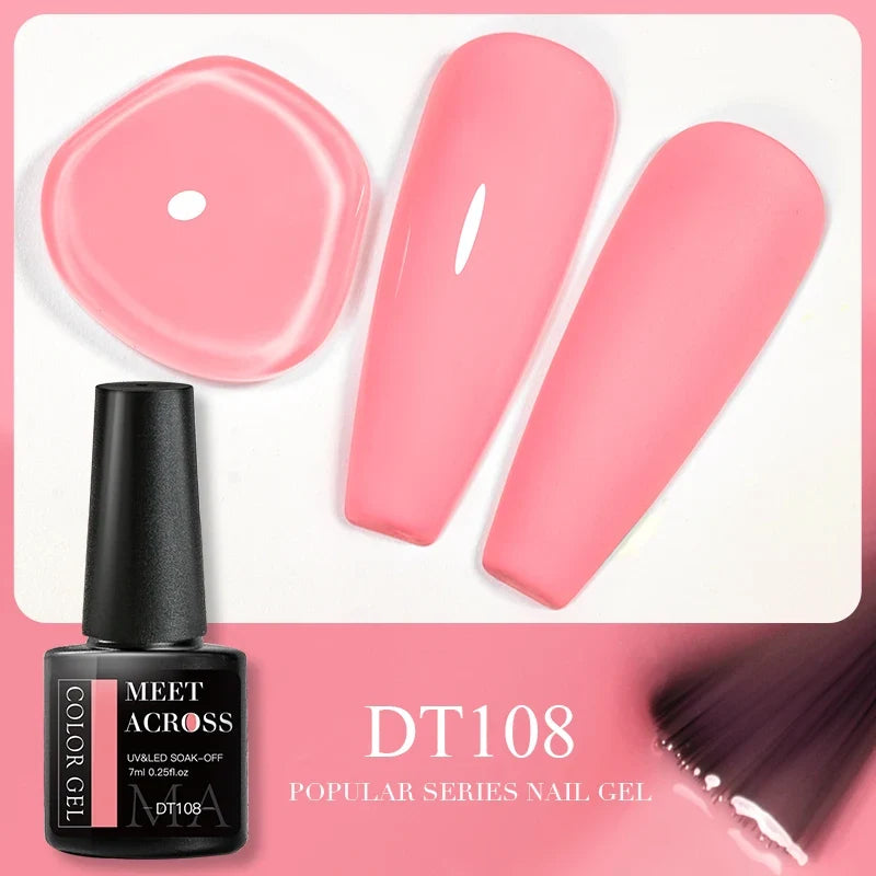 MEET ACROSS 5ml Pink Dried Flower Gel Nail Polish Natural Flower Fairy Nail Art Gel Soak Off UV LED Painting Varnishes For Nails 75