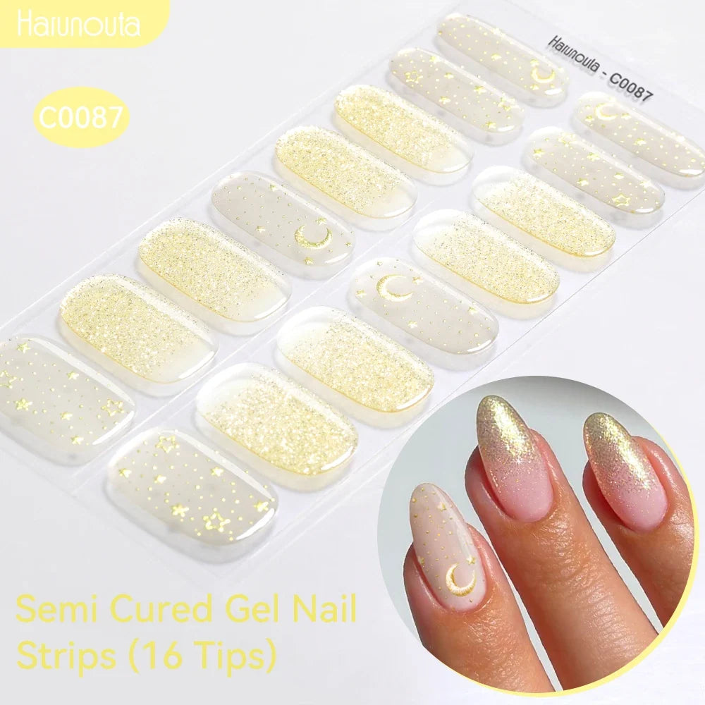 Gradient Auroras Semi Cured Gel Nail Strips Sparkly Shinning DIY Gel Polish Stickers for Nails Works with UV/LED Nail Lamps 45