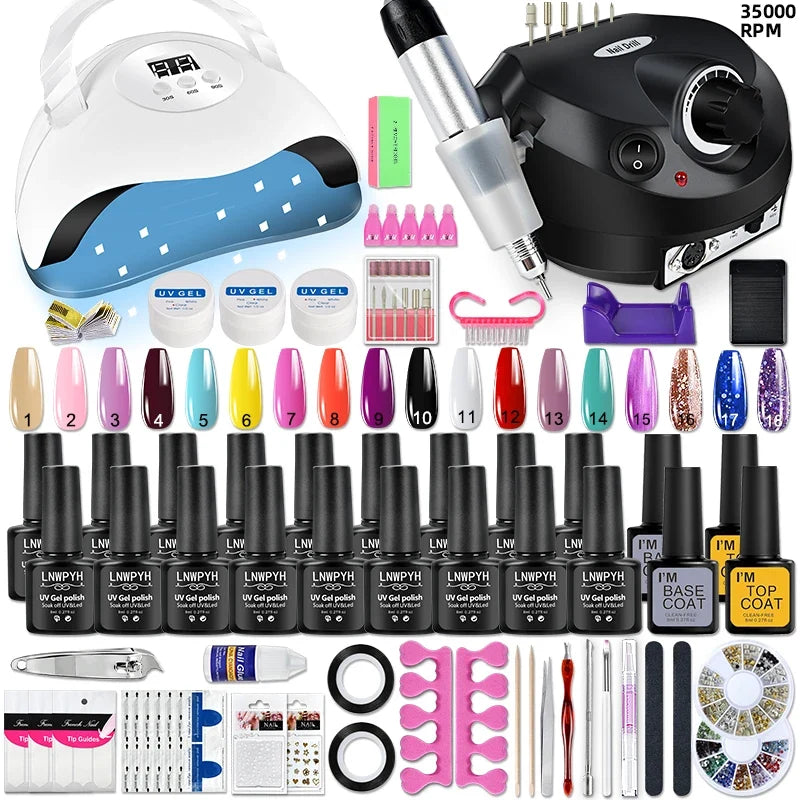Professional Nail Gel Set, Manicure Tools Kit And Nail Lamp 18 Colors Varnish UV Gel Nail Polish Kit Contains Nail Drill Machine 1