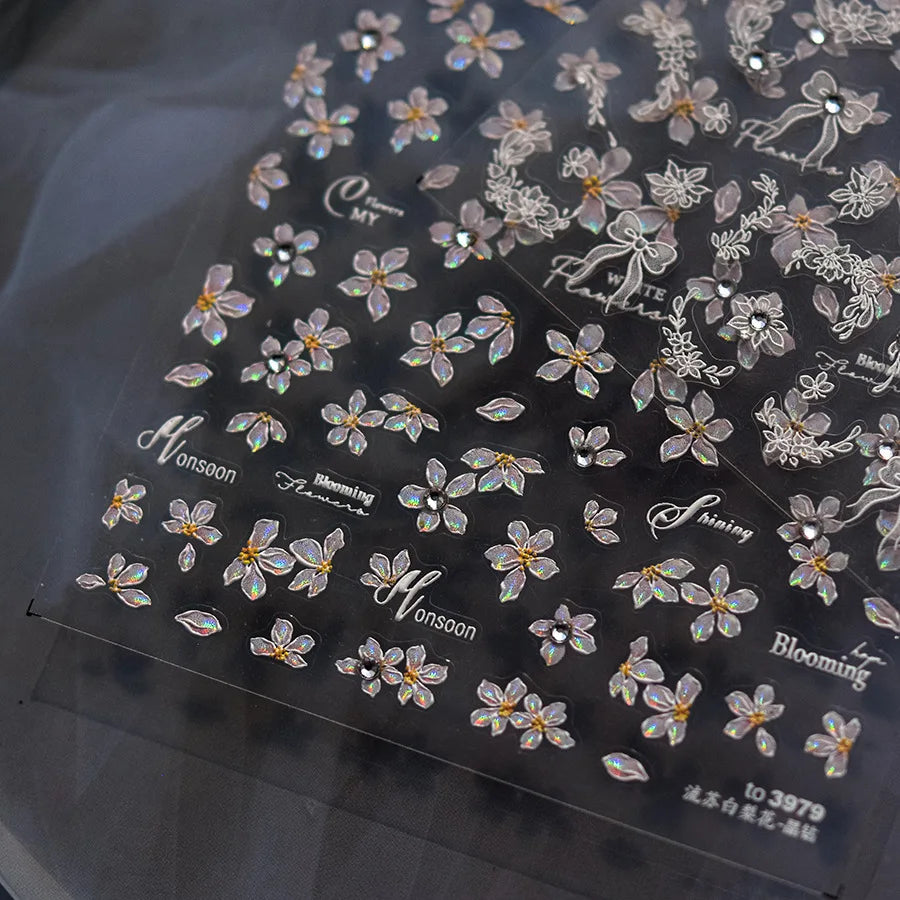 1pcs Dream Flower Window Shell Light Nail Art Stickers Japanese Flower Self Adhesive Stickers Press On Nails Decoration Decals 34