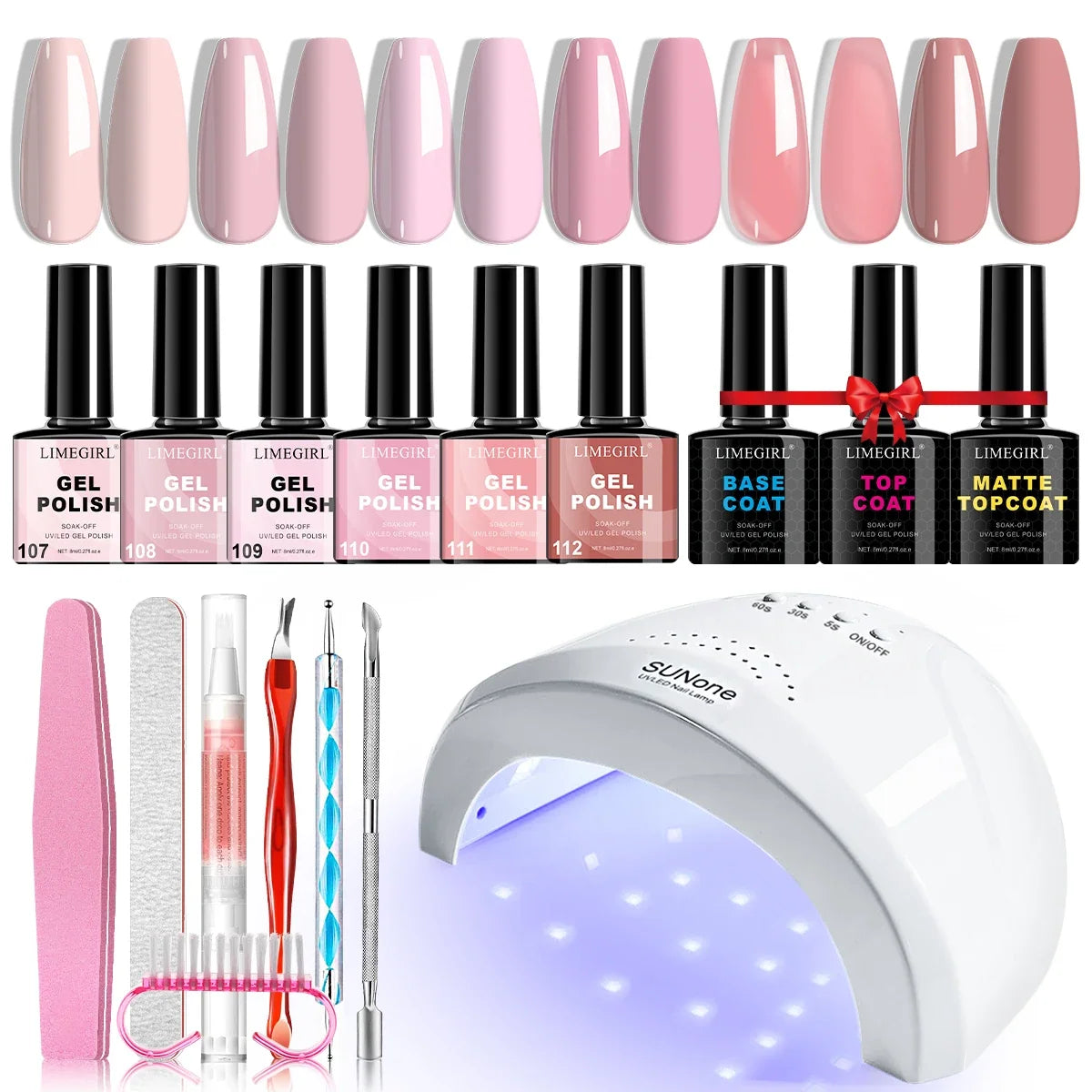 LIMEGIRL Gel Nail Polish Set UV LED Nail Light Gel Nail Kit Semi-Permanent Gel Varn Professional Nail Polishing Art Tool Set 7