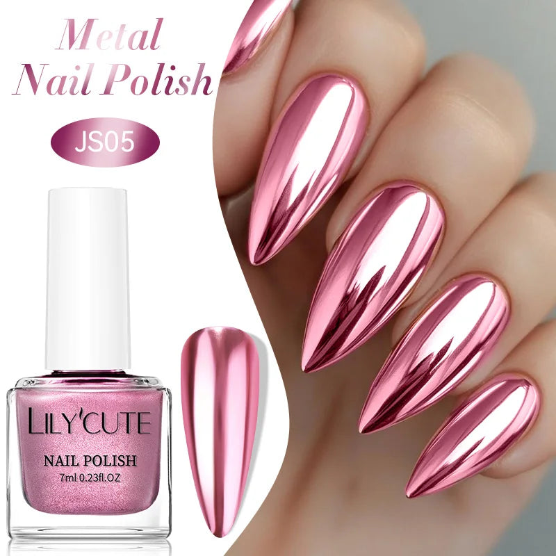 LILYCUTE 7ML Super Bright Silver Metallic Nail Polish No Need Lamp Quick Dry French Style Glass Bottle Manicure Nail Art Varnish 11