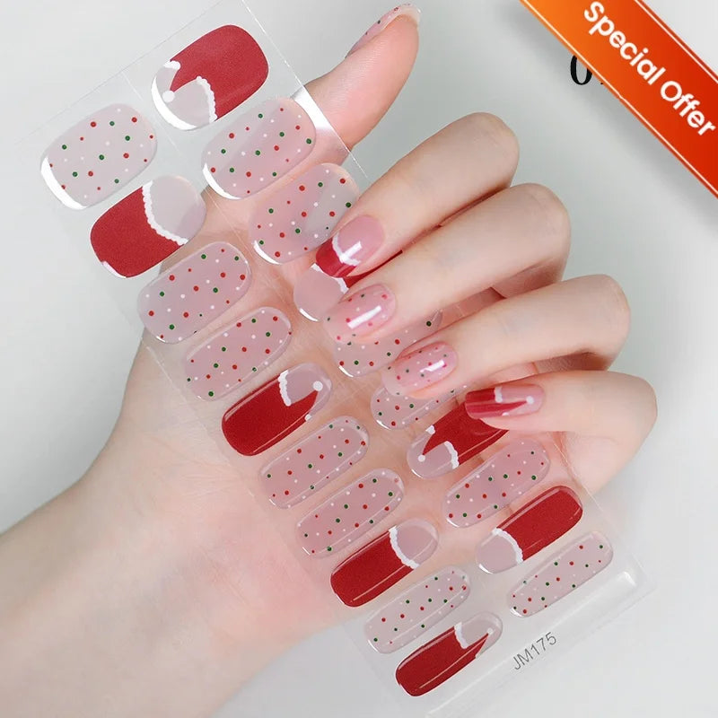 20Tips Gradient French Semi-cured Gel Nail Sticker UV Lamp Needed Full Cover Nail Gel Polish Wraps Manicure Press on Nails Decal 14