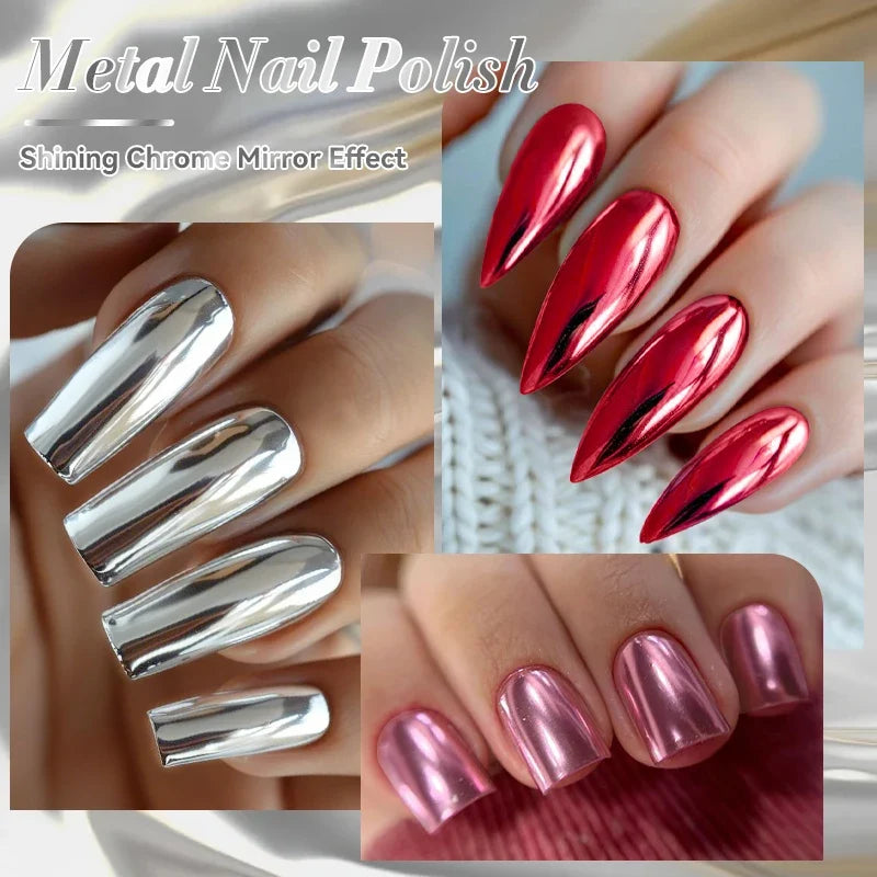 LILYCUTE 7ml Mirror Silver Metallic Nail Polish Super Bright Metal Effect Nail Art Varnish Fast Drying No Need Lamp For Manicure 5