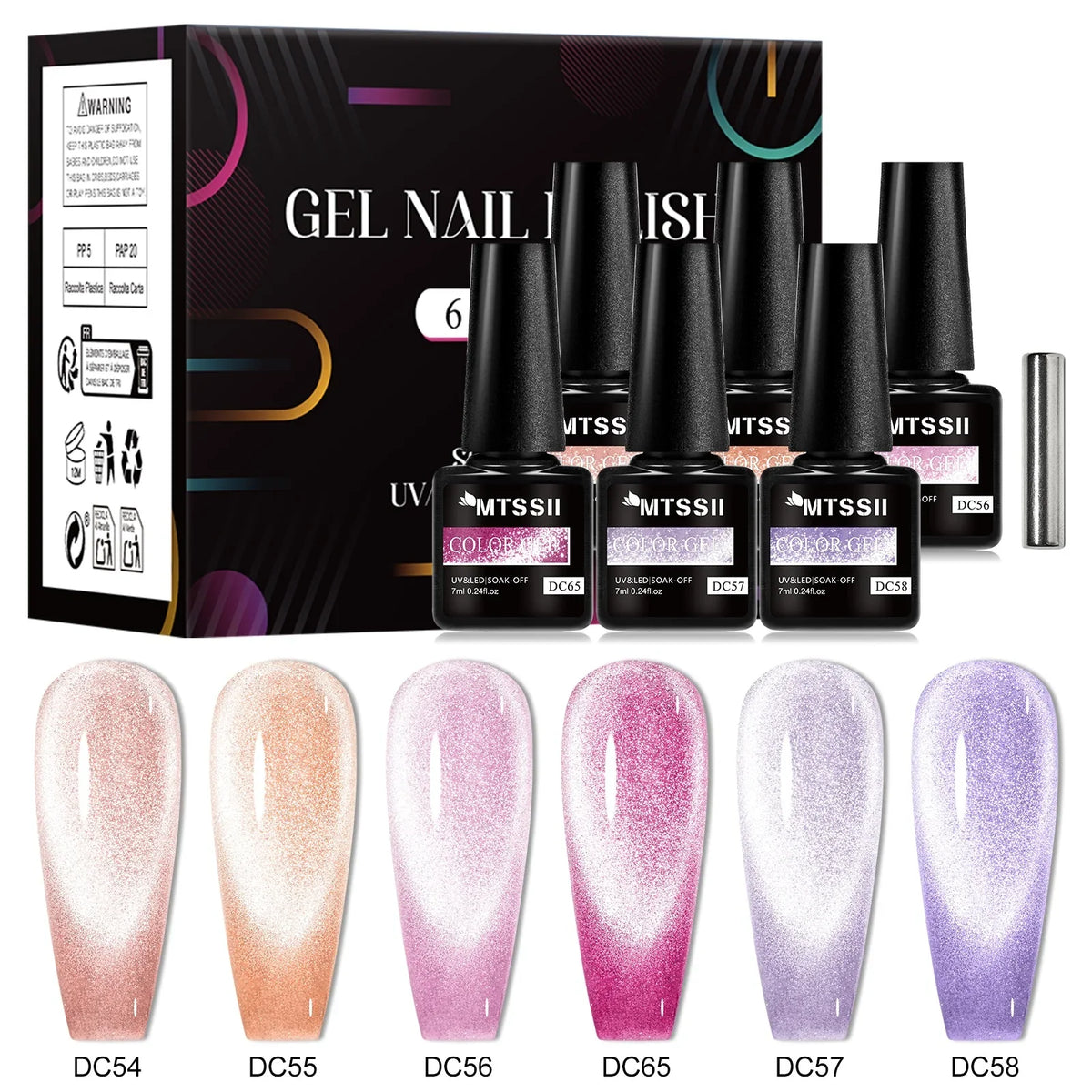 7pcs Shiny Cat Magnetic Gel Nail Polish Set With Magnetic Rod Pink Colorful Semi Permanent Soak Off UV Gel Varnish Nail Supplies 7
