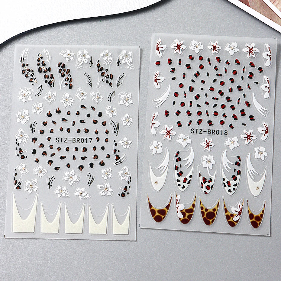 Cheetah French Nails Stickers Flowers Leopard Self-Adhesive Decals Holographic Slider Manicure Art Supplies And Decorations 6