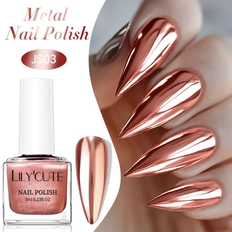 LILYCUTE 7ML Super Bright Silver Metallic Nail Polish No Need Lamp Quick Dry French Style Glass Bottle Manicure Nail Art Varnish 8