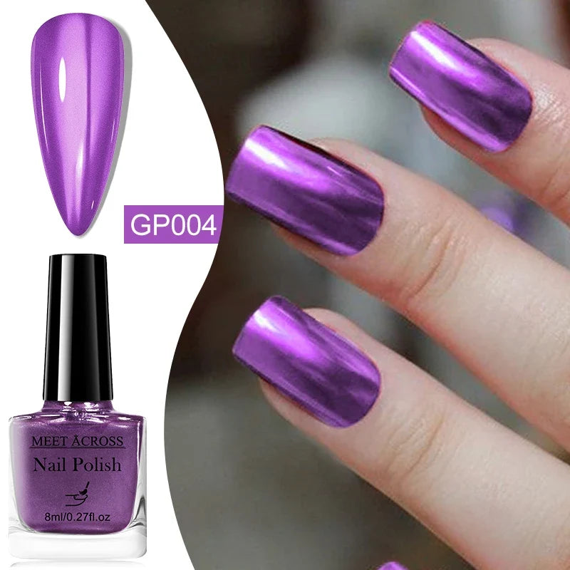 8ml Mirror Metallic Nail Polish No Need Lamp Curing Air Dry Salon Quality Soak-Off Long Lasting Varnishes DIY Manicure Design 16