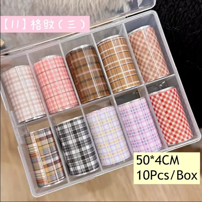 10Rolls Plaid Thousand-Bird Bow  Stars Nail Foils Transfer Paper  Nail Art Stickers  Manicure Set Decal  Nails Decoration 67