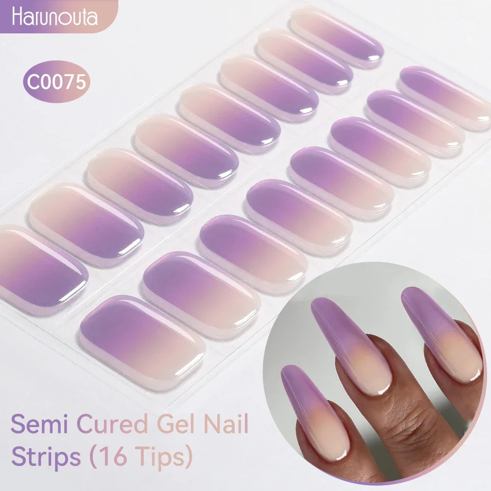 Gradient Auroras Semi Cured Gel Nail Strips Sparkly Shinning DIY Gel Polish Stickers for Nails Works with UV/LED Nail Lamps 50