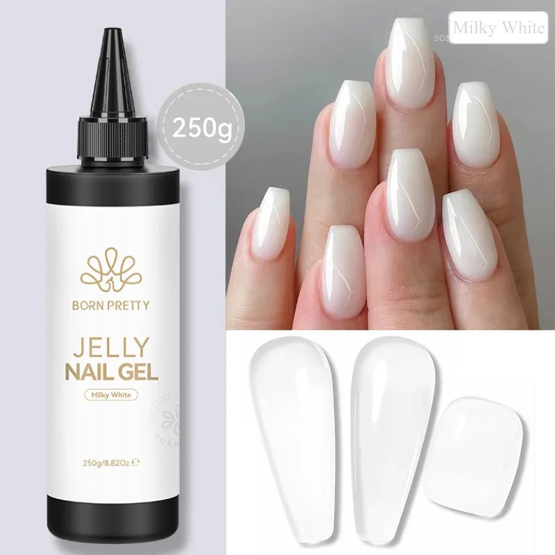 BORN PRETTY 250g Milky White Jelly Nude Gel Nail Polish Refilled Package Translucent Clear Semi Permanent Soak Off UV Gel 5