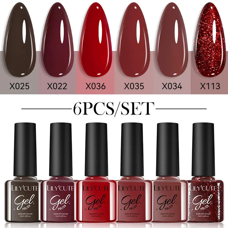 LILYCUTE 6Pcs/set 7ml Coffee Series Gel Nail Polish Kit 125 Colors Manicure Semi Permanent Soak Off UV Nail Art Gel Varnish 11