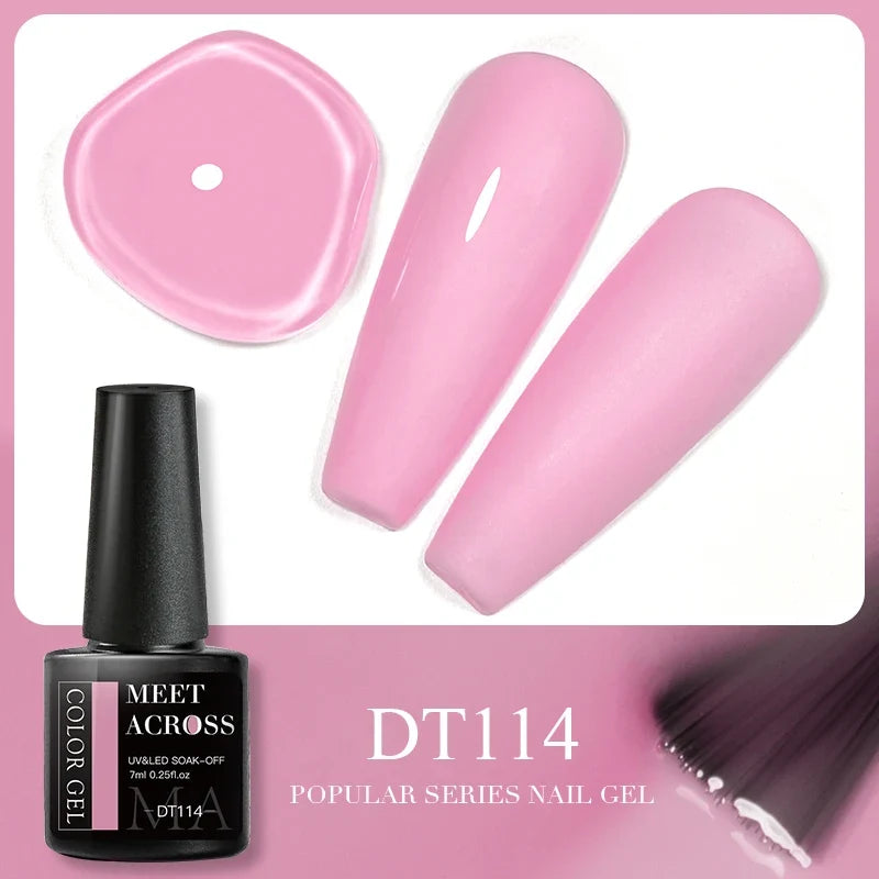 MEET ACROSS 5ml Pink Dried Flower Gel Nail Polish Natural Flower Fairy Nail Art Gel Soak Off UV LED Painting Varnishes For Nails 64