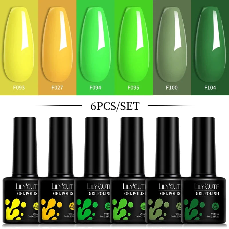 LILYCUTE 6Pcs/Set 7ML Gel DIY Nail Polish Bright Pink Semi Permanent Soak Off UV LED Gel Varnish Nail Art Design Manicure Kit 12