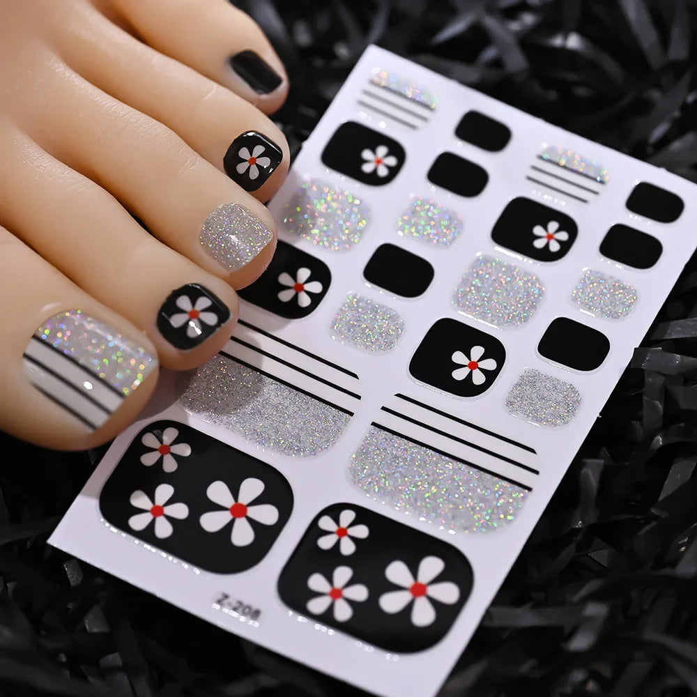 1pcs 22tips Gradient Glitter Full Toe Nail Wraps 3D Shiny Omber Pink/Purple/blue Toe Nail Polish Stickers Baking Free Toe Strips 39