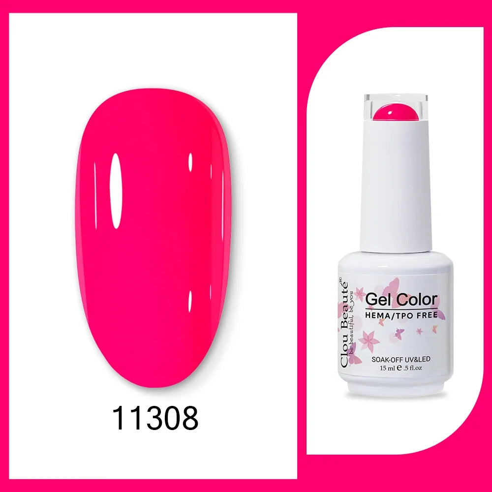 Clou Beaute 15ml Red Black White Green Neon Gel Nail Polish Base Top Coat Velvet Top 400 Colors Semi Permanent Gel Nail Varnish 56
