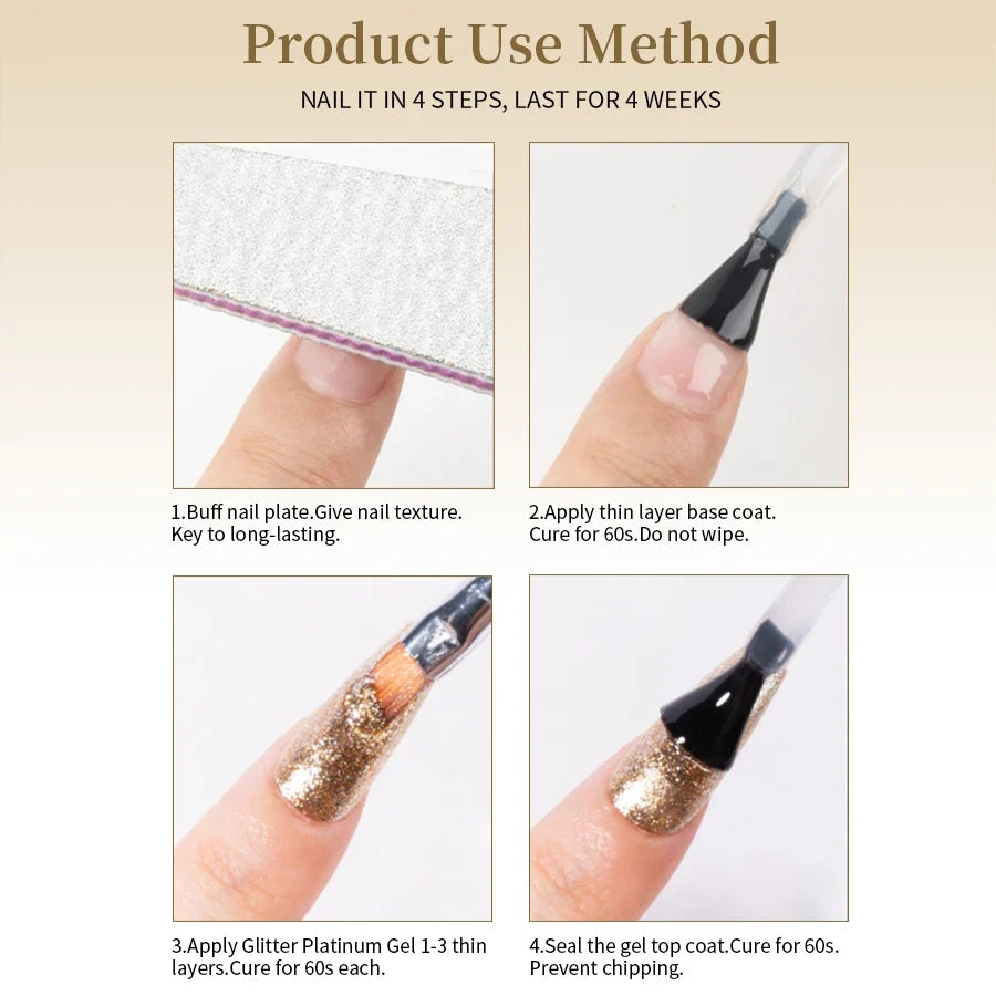RSNAIL No Wipe Platinum Gel Nail Polish 8g Sparkle Painting Metallic Golden Silvery Liner Gel French Drawing Liner DIY Nail Art 6