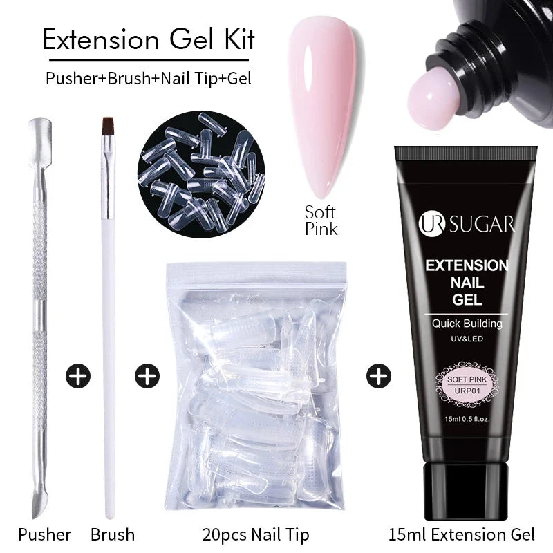 UR SUGAR 15ml Extension Gel Nail Polish Bright Nude White Clear Semi Permanent UV Hard Gel Nails Finger Prolong Gel Varnish Set 17
