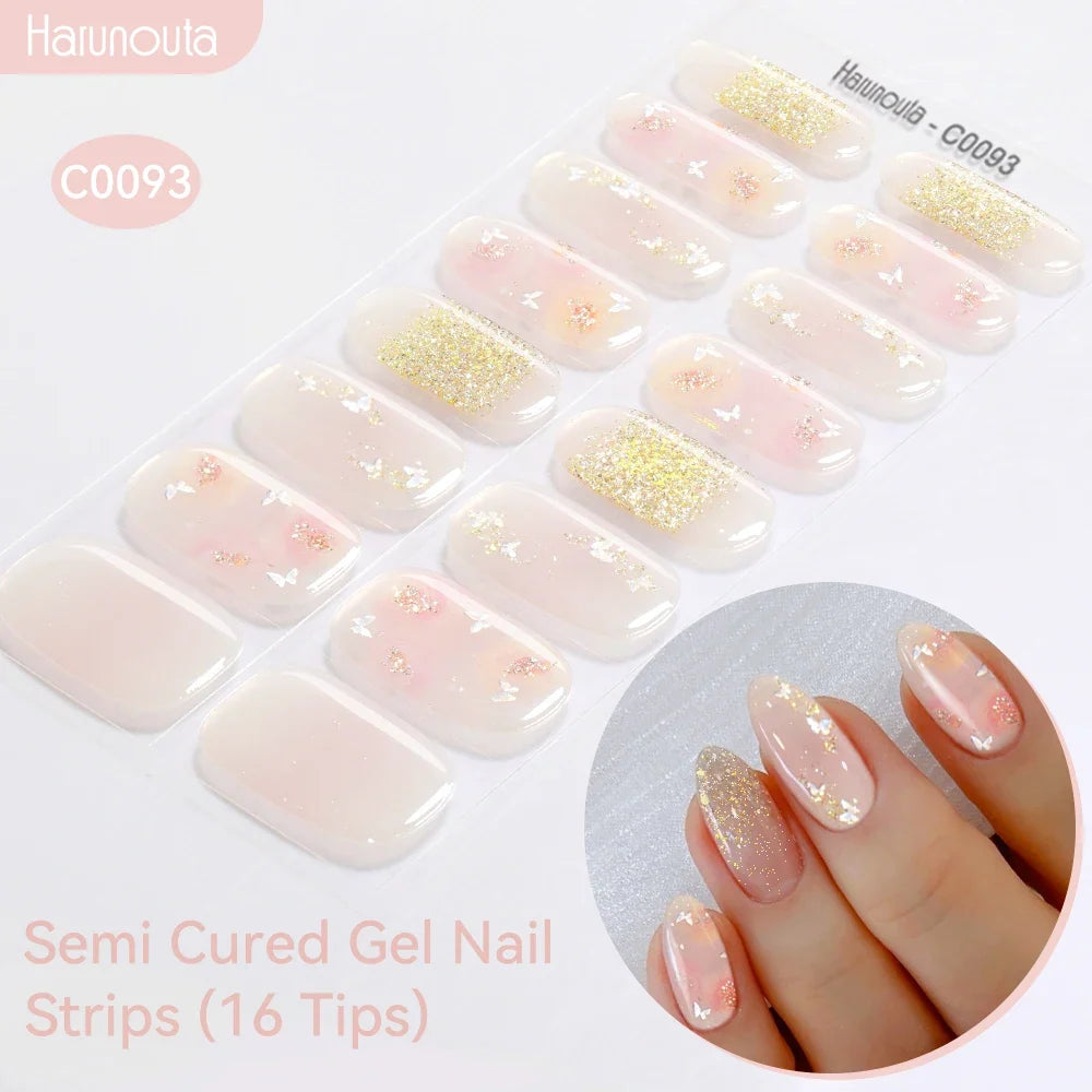 Gradient Auroras Semi Cured Gel Nail Strips Sparkly Shinning DIY Gel Polish Stickers for Nails Works with UV/LED Nail Lamps 82