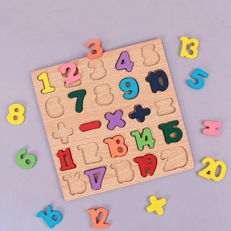 Kids Alphabetic Arithmetic Number Geometric Shapes Wooden Puzzle Montessori Preschool Learning Educational Game Toy for Children 3