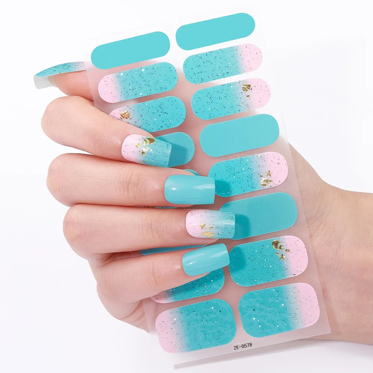 16Tips Full Cover Baking-Free Nail Polish Strips Summer Beach Coconut Tree Self-Adhesive DIY Nail Stickers Manicure Decoration 4