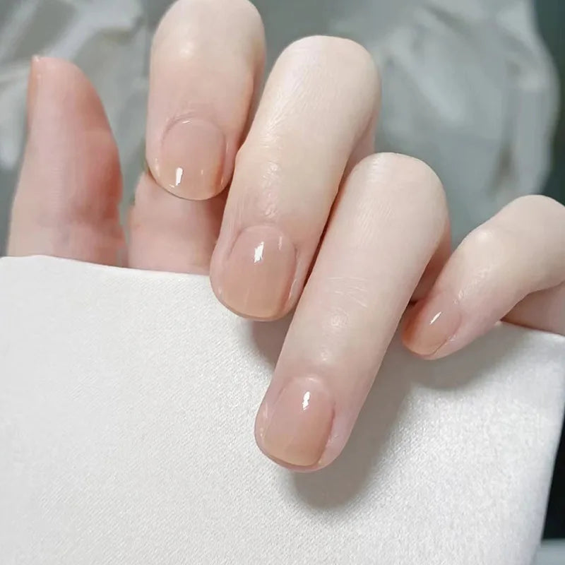 24Pcs Simple Square Head Fake Nail with Jelly Glue Pink White Gradient French Press on False Nails Short Full Cover Nail Tips 2