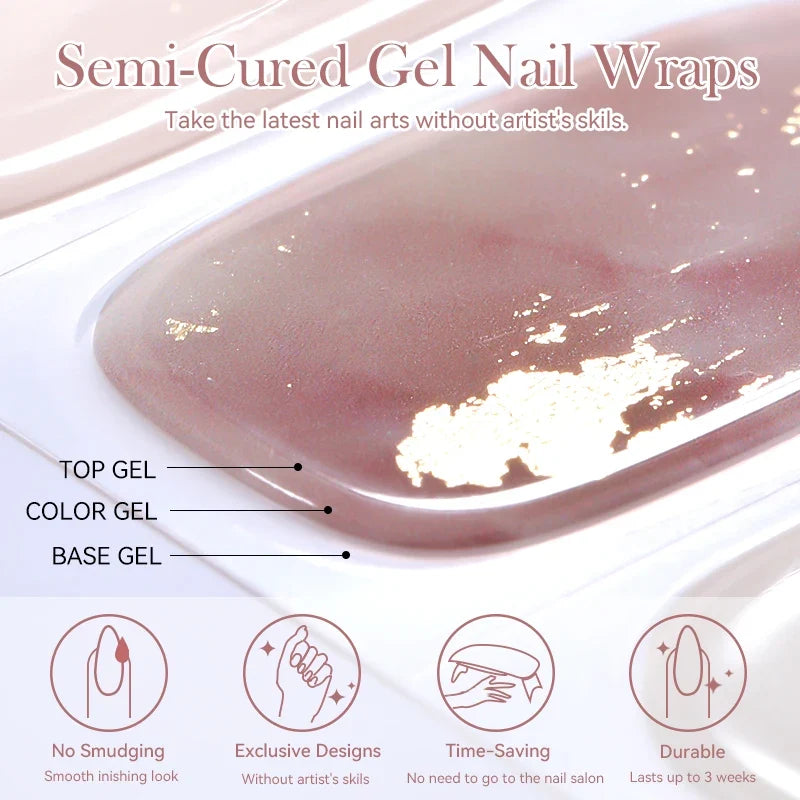 20Tips Gradient French Semi-cured Gel Nail Sticker UV Lamp Needed Full Cover Nail Gel Polish Wraps Manicure Press on Nails Decal 6