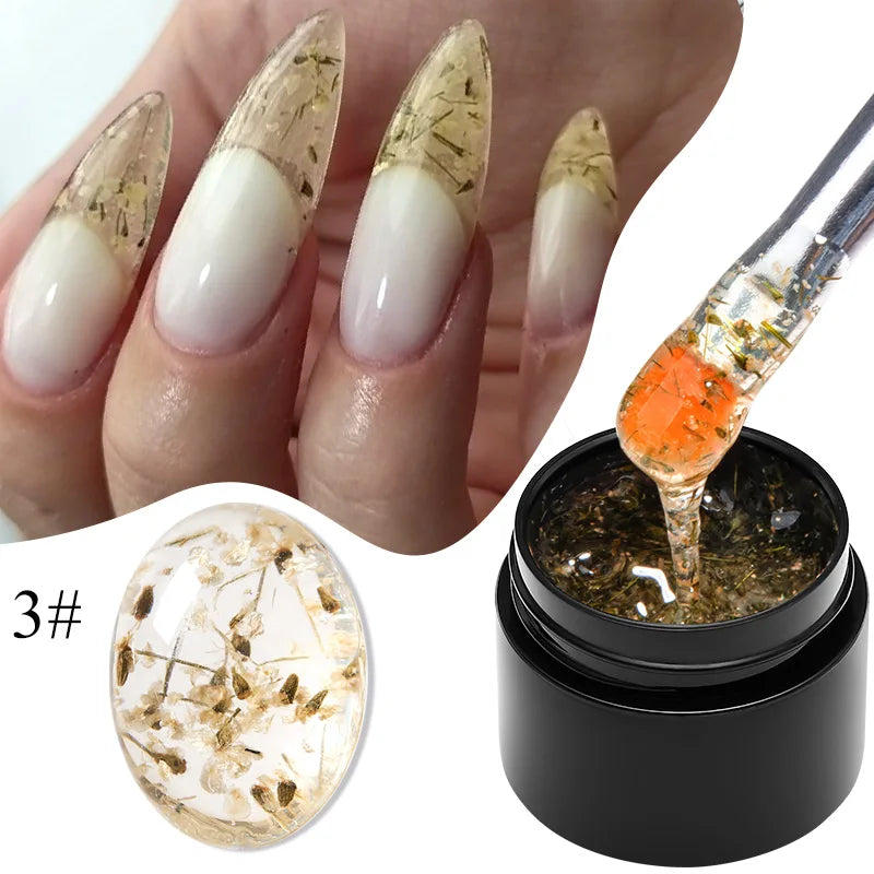 MEET ACROSS 5ml Pink Dried Flower Gel Nail Polish Natural Flower Fairy Nail Art Gel Soak Off UV LED Painting Varnishes For Nails 90