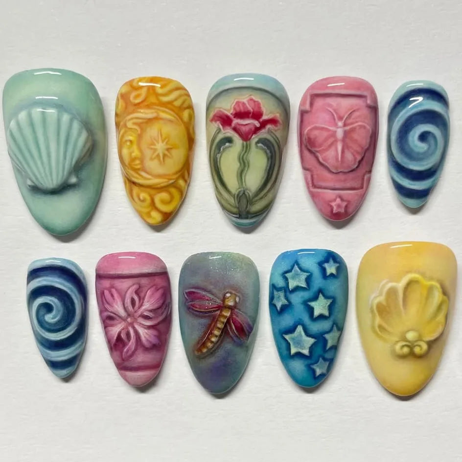 24pcs Flower Print Press on Nails Wine Red Blush Almond False Nail Tips Wearable Reusable Summer Spicy Girl Fake Nails 34