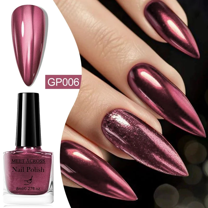 8ml Mirror Metallic Nail Polish No Need Lamp Curing Air Dry Salon Quality Soak-Off Long Lasting Varnishes DIY Manicure Design 14