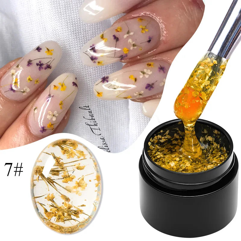 MEET ACROSS 5ml Pink Dried Flower Gel Nail Polish Natural Flower Fairy Nail Art Gel Soak Off UV LED Painting Varnishes For Nails 46