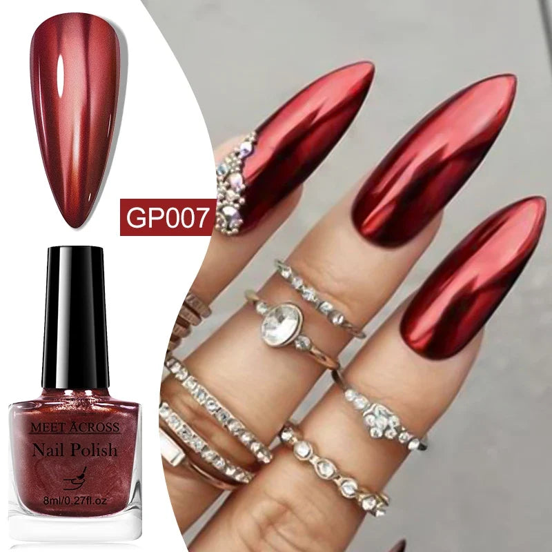 8ml Mirror Metallic Nail Polish No Need Lamp Curing Air Dry Salon Quality Soak-Off Long Lasting Varnishes DIY Manicure Design 15