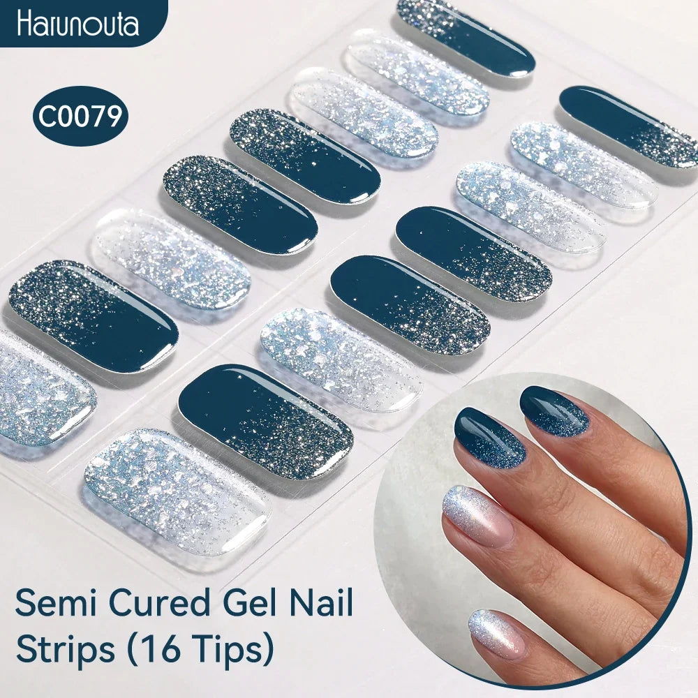 Gradient Auroras Semi Cured Gel Nail Strips Sparkly Shinning DIY Gel Polish Stickers for Nails Works with UV/LED Nail Lamps 54