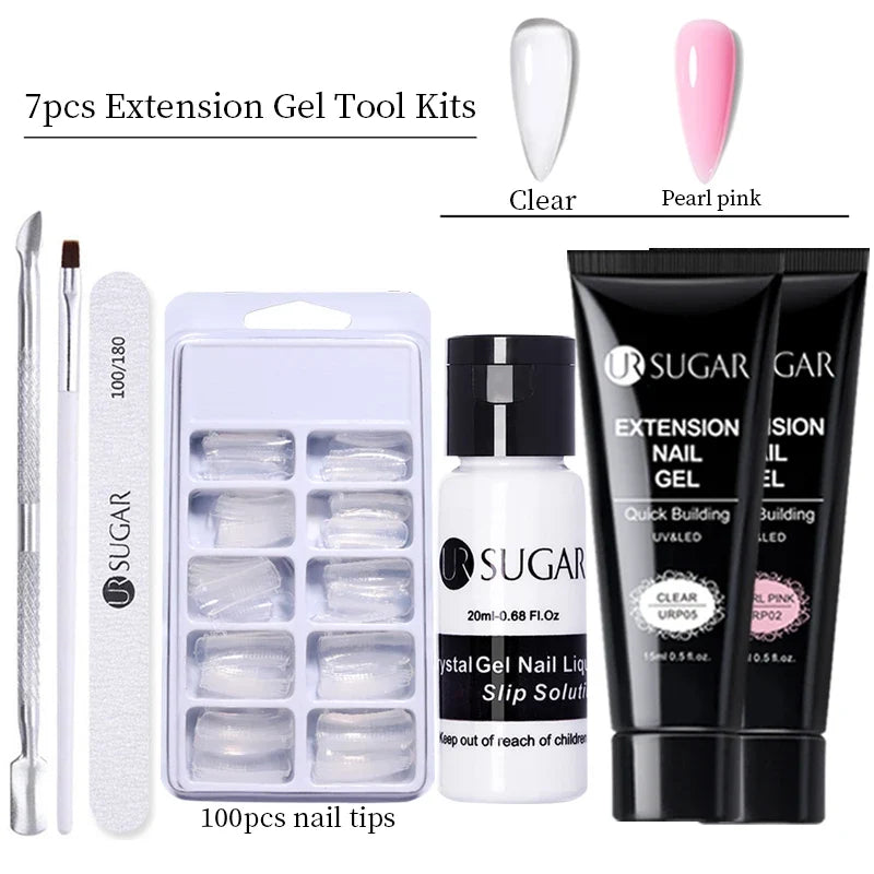 UR SUGAR 15ml Extension Gel Nail Polish Bright Nude White Clear Semi Permanent UV Hard Gel Nails Finger Prolong Gel Varnish Set 14