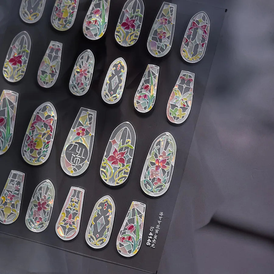 1pcs Dream Flower Window Shell Light Nail Art Stickers Japanese Flower Self Adhesive Stickers Press On Nails Decoration Decals 46