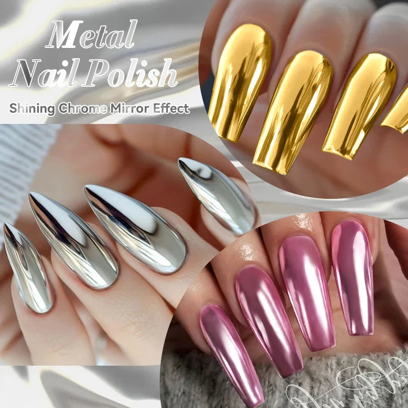 LILYCUTE 7ML Super Bright Silver Metallic Nail Polish No Need Lamp Quick Dry French Style Glass Bottle Manicure Nail Art Varnish 4