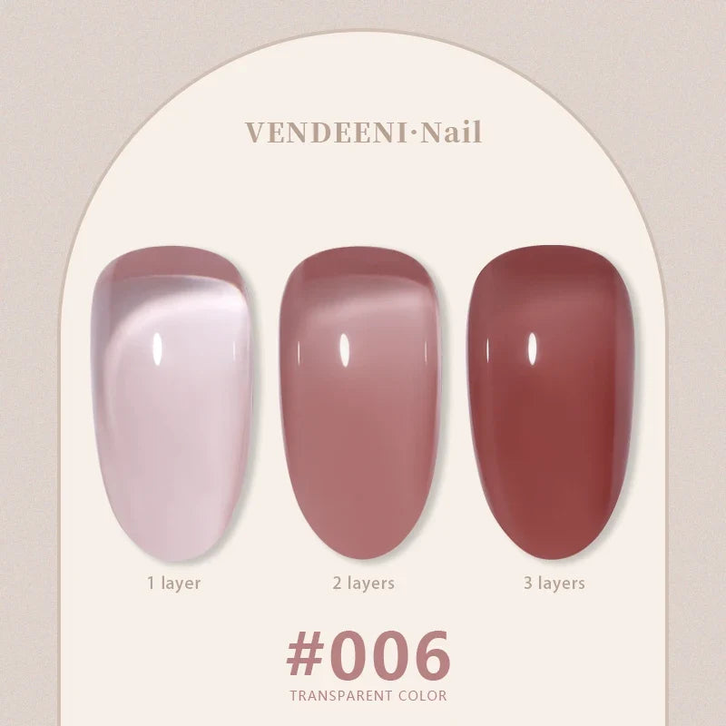 Vendeeni 24 Colors Jelly Transparent Gel Nail Polish Nude Pink Skin Color UV Soak Off Gel Varnish Jade Nail Art Gel Lacquer 15ml 15