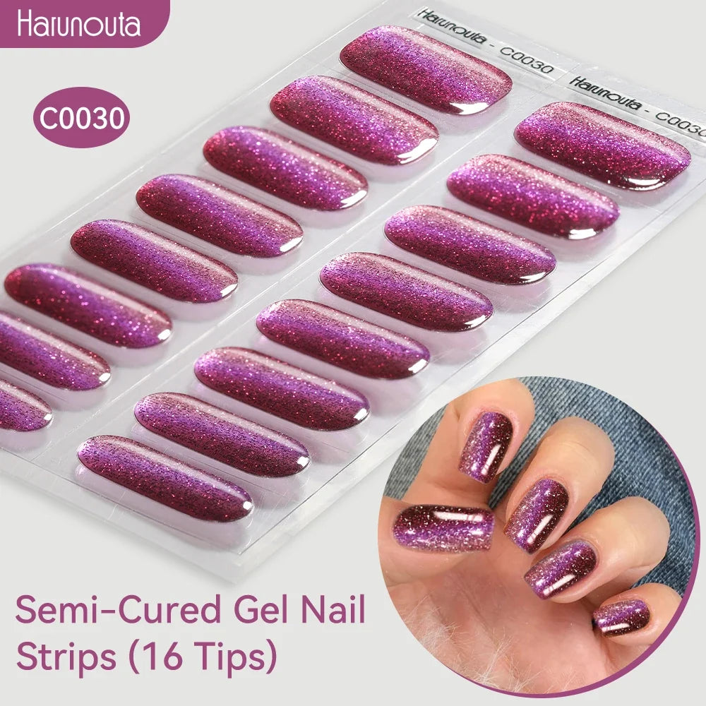 Gradient Auroras Semi Cured Gel Nail Strips Sparkly Shinning DIY Gel Polish Stickers for Nails Works with UV/LED Nail Lamps 10