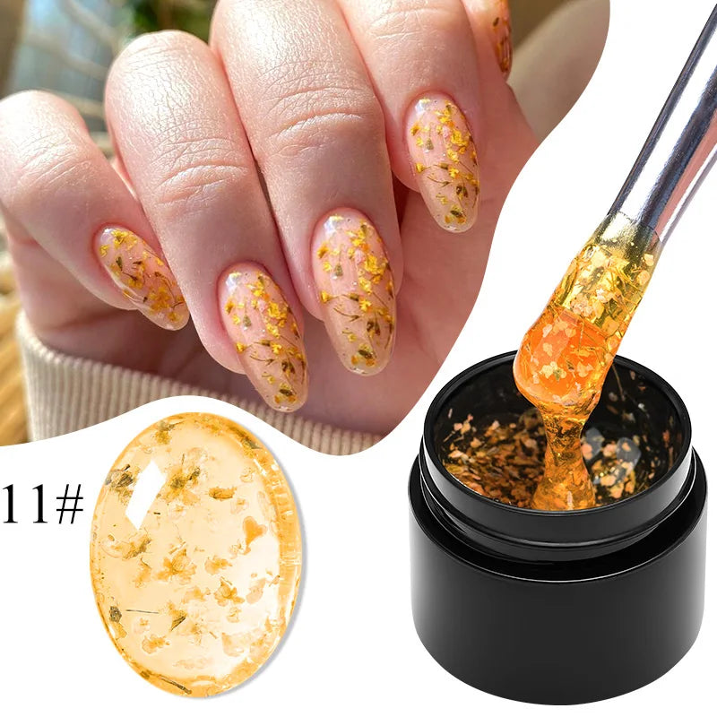 MEET ACROSS 5ml Pink Dried Flower Gel Nail Polish Natural Flower Fairy Nail Art Gel Soak Off UV LED Painting Varnishes For Nails 89