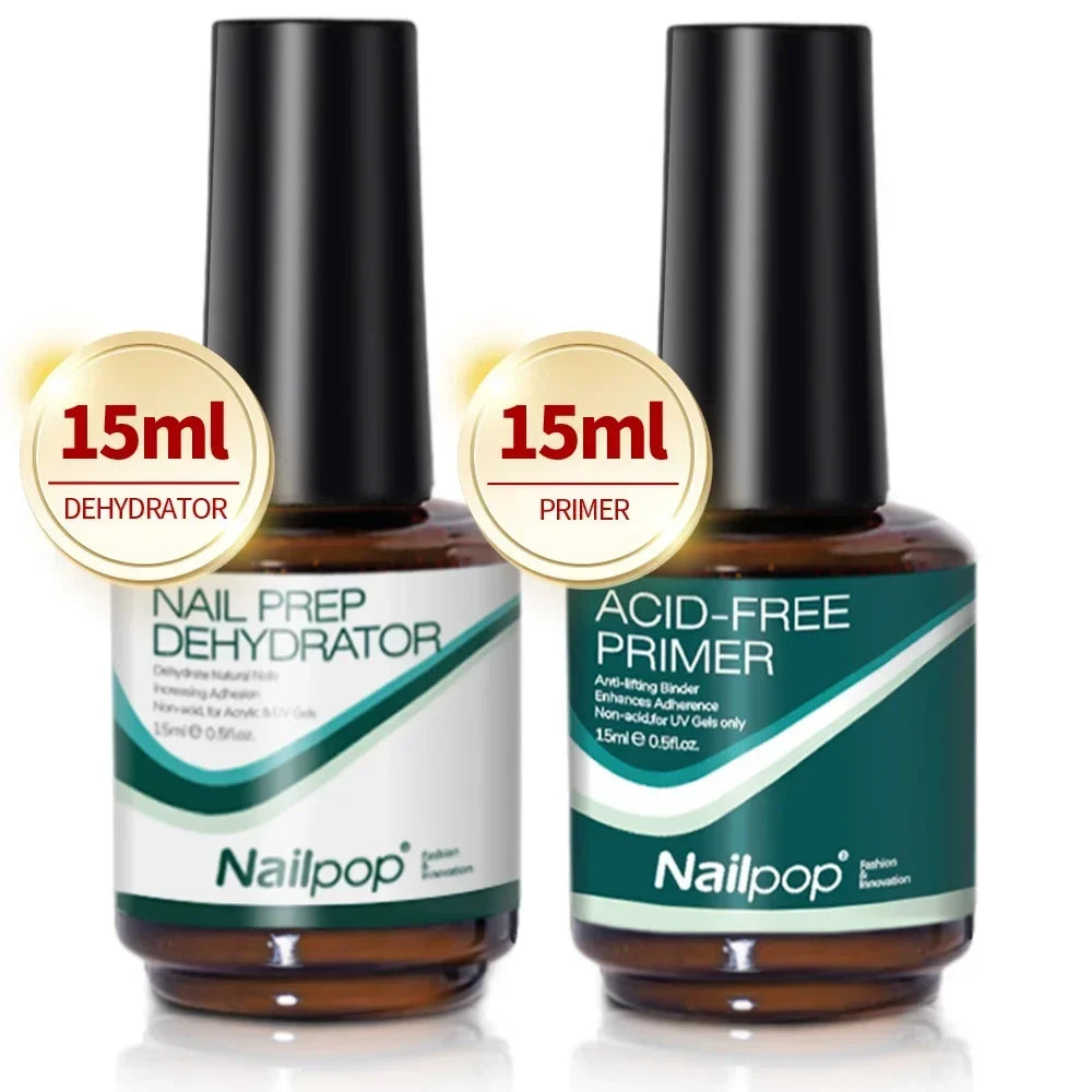 Nailpop Nail Dehydrator and Primer Acid Free Natural Nail Prep for Acrylic and UV Gel Nail Polish Fast Dry Superior Bonding Set 18