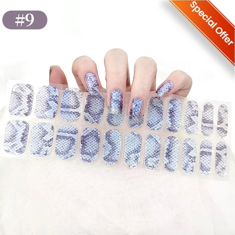 20Tips Gradient French Semi-cured Gel Nail Sticker UV Lamp Needed Full Cover Nail Gel Polish Wraps Manicure Press on Nails Decal 9