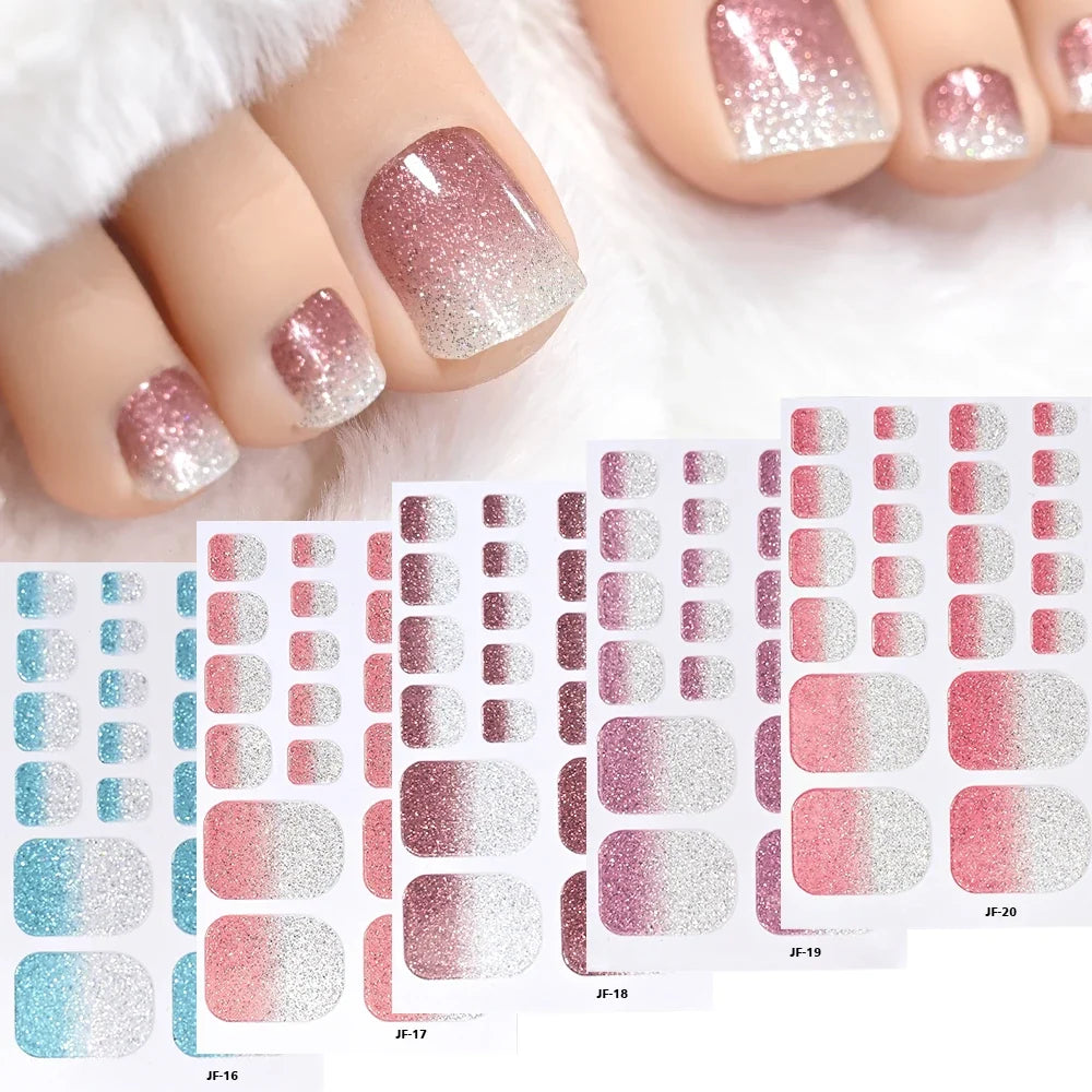 1pcs 22tips Gradient Glitter Full Toe Nail Wraps 3D Shiny Omber Pink/Purple/blue Toe Nail Polish Stickers Baking Free Toe Strips 4